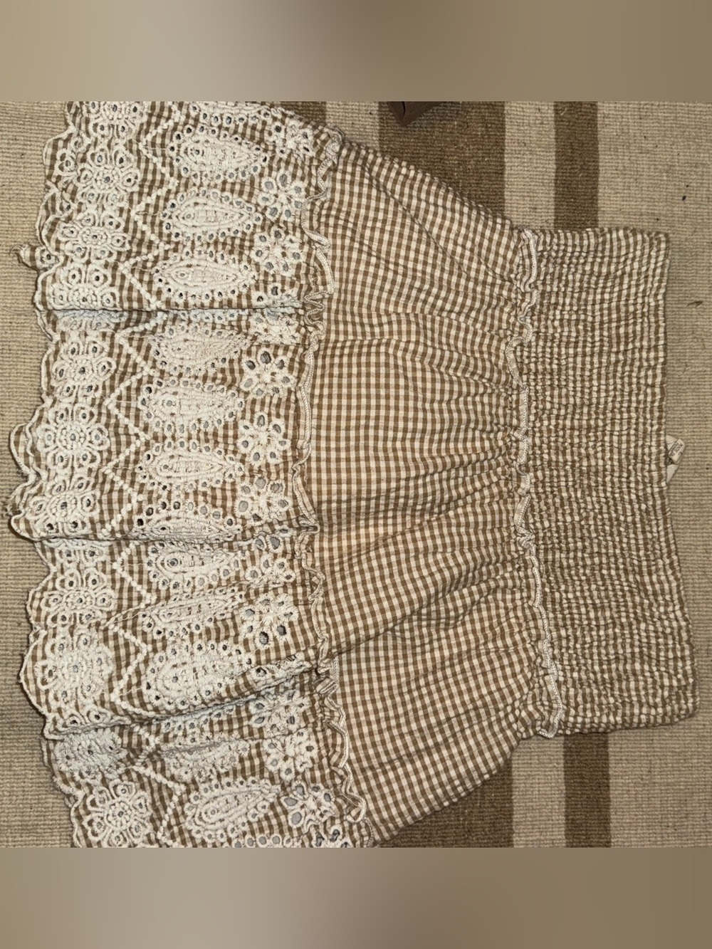 Gingham Lace-Trim Mini Skirt in Brown